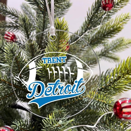 Discover Personalized Ornament Football Sports Team Fan Xmas Keepsake 3.5" Acrylic Festive Holiday Christmas Tree Hanging Decoration Gift - Detroit