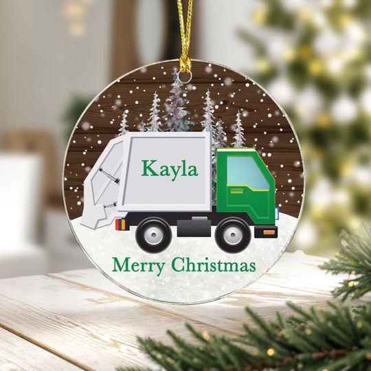 Discover Personalized Ornament Sanitation Truck Winter Scene Unique Keepsake Custom 3.5" Acrylic Holiday Christmas Tree Decoration Gift