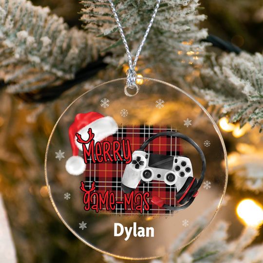 Discover Personalized Photo Acrylic Ornament with Gaming Controller Design - Christmas Holiday Tree Decor Gift