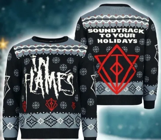 Discover In Flames Soundtrack To Your Big Logo Snowflakes Pattern Ugly Sweater