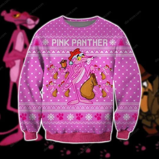 Pink Panther Pattern Print Ugly Christmas Sweater