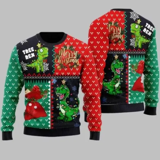 Discover Tree Rex Merry Christmas Ugly Christmas Sweater
