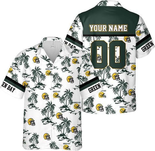 Discover Custom Football Shirts for Men Summer Hawaiian Tropical Personalized Name Number Logo Aloha Beach Button Down Shirts