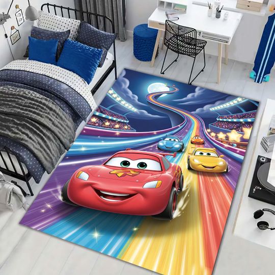 Discover Kids Room Car Rug: Lightning McQueen Road Play Mat