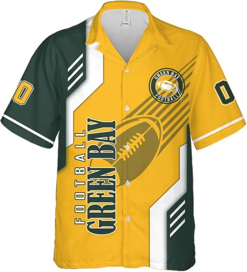 Discover Custom Football Mens Cuban Shirt Short Sleeve Button Down Hawaiian Shirts Summer Casual Beach Shirts Number Shirts