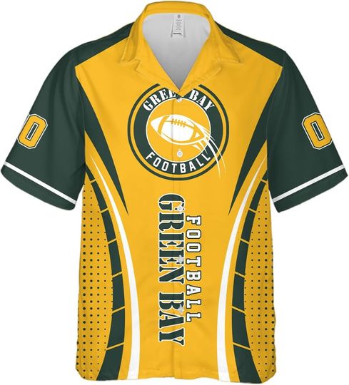 Discover Customize Football Mens Cuban Shirt Short Sleeve Button Down Hawaiian Shirts Summer Beach Personalized Number Shirts