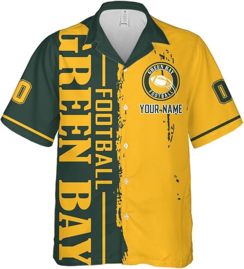 Discover Custom Football Mens Cuban Shirt Contrast Multicolor Button Down Hawaiian Shirts Personalized Players Name & Number