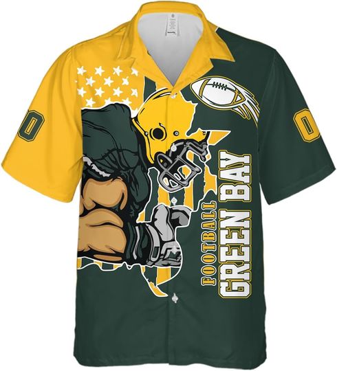 Discover Custom Football Hawaiian Shirts Men Number Name Logo Personalized Game Day Funny Shirts Button Down Shirts