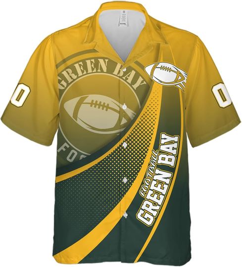 Discover Custom Hawaiian Shirt Men Short Sleeve Football Name Number Logo Personalized Front-Back Aloha Button Down Shirts