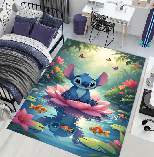 Discover Blue Monster Personalized,Anime Rug,Custom Tufted Rug,Ohana Family Furry Area Rug,Fluffy Mat for Cartoon Fan,Punch Needle Rug