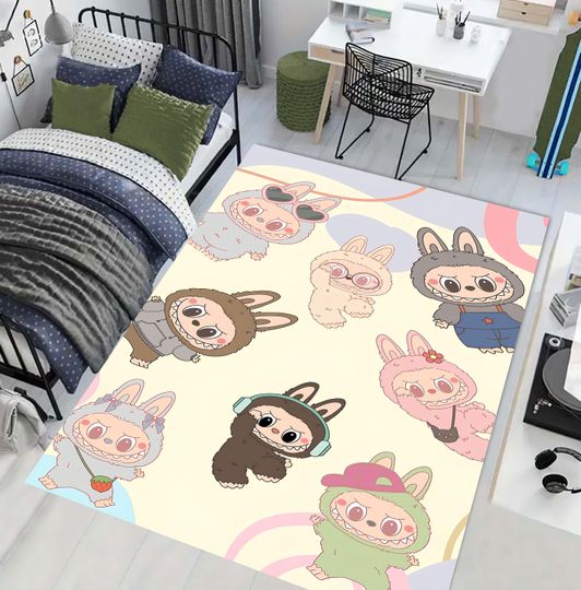 Labubu Kids Rug, Cartoon Playroom Carpet, Machine Washable