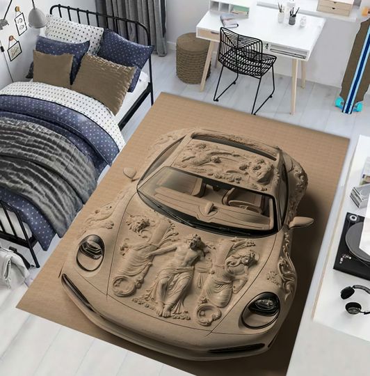 Discover Brown Car Road Rug for Kids Room, Washable Play Mat