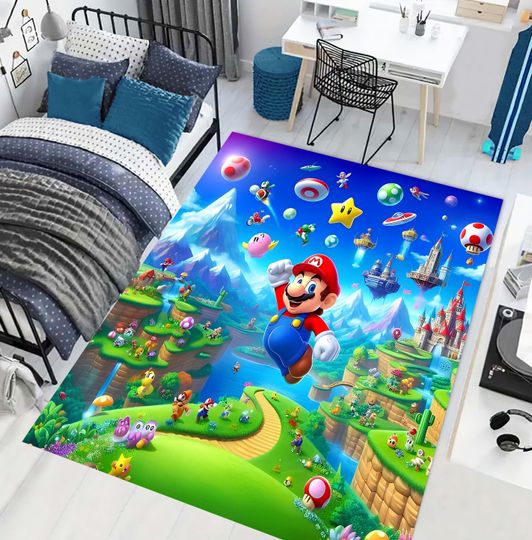 Discover Mario Starry Night Rug for Kids' Gaming Room Decor