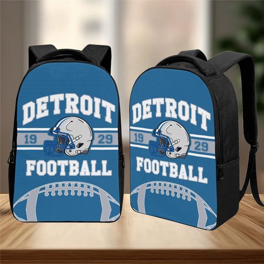 Discover Detroit Football Laptop Backpack Blue Gray Sports Fan Gift Men Travel Bag Durable School Bookbag Teen Boy Christmas Gift City Pride
