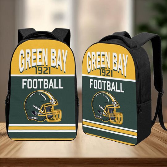 Discover Green Bay Football Laptop Backpack Green Gold Sports Fan Gift Men Travel Bag Durable School Bookbag Teen Boy Christmas Gift Team Pride