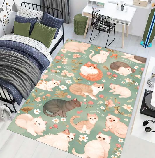 Discover Colorful Animal Rug, Woodland Creatures Pattern, Kids Playroom Mat