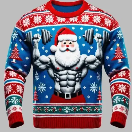 Discover Santa Gym Lifting Ugly Christmas Sweater