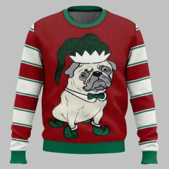 Pug Elf Christmas Ugly Christmas Sweater
