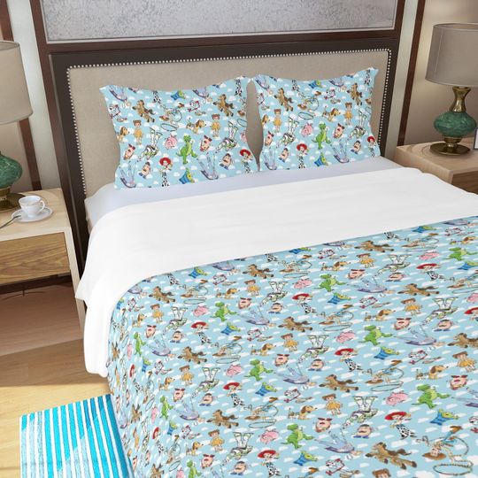 Toy Story Duvet Cover Set with Woody and Buzz Lightyear Print, Kids Pixar Bedding, Soft Washable Quilt Cover with Pillowcases