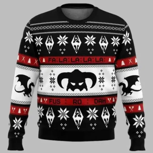 Skyrim Dragon Fa La La La La Ugly Christmas Sweater
