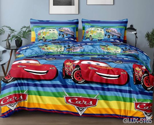 Discover Kids Satin Bedding Set  Colorful Cartoon Race Cars  1.5 Size  Fun Gift for Boys or Girls  Made in Ukraine