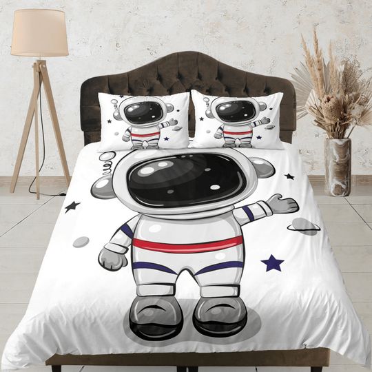 Discover Astronaut Cartoon Bedspread, Cute Space Themed Bedroom, Soft Duvet Cover Set, Dorm Bedding, Quilt Cover Set, Doona Cover, Kids Room Decor
