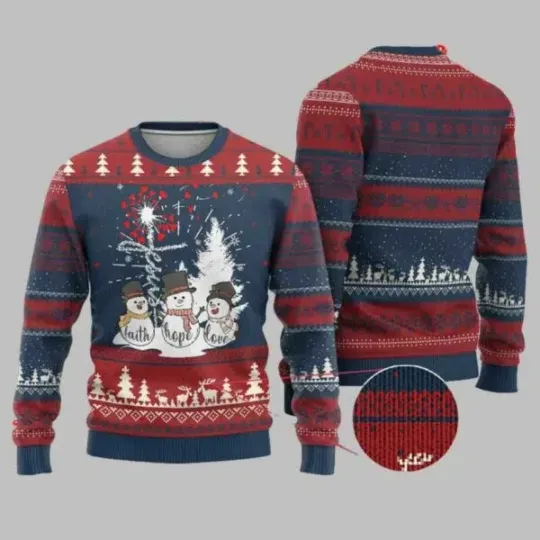 Discover Snowman Faith Hope Love Ugly Christmas Sweater