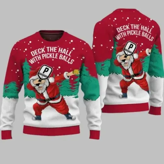 Discover Santa Christmas Deck The Hall With Pickleballs Ugly Christmas Sweater
