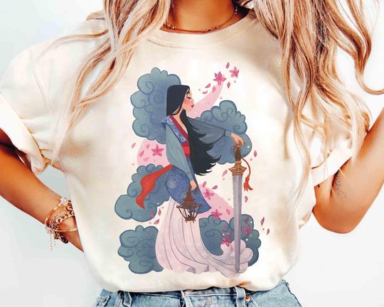 Discover Disney Mulan Half Girl Half Warrior Portrait Floral Shirt, Mulan Princess Shirt, Magic Kingdom Disneyland Family Holiday Vacation 2025 Trip