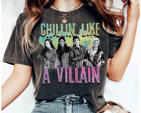 Discover Disney Descendants Chillin Like A Villain Retro T-shirt, Evie Carlos Shirt, Magic Kingdom Disneyland Family Vacation Gift