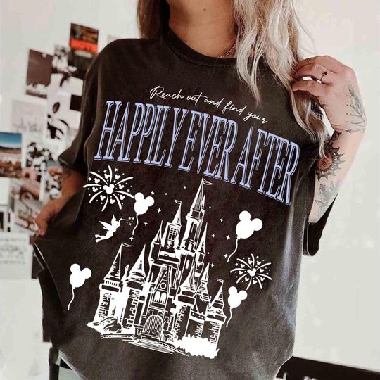 Discover Reach Out And Find Your Happily Ever After Shirt, Retro Disney Family Matching 2025 Shirt, Disney Castle Shirt, Magic Kingdom Trip Gift Tee