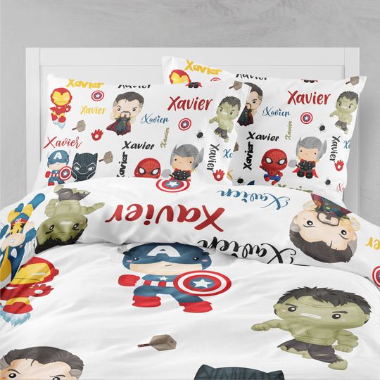 Superhero Bedding Set for Kids, Multi Hero Toddler Bedding, Organic Cotton Twin Duvet Cover