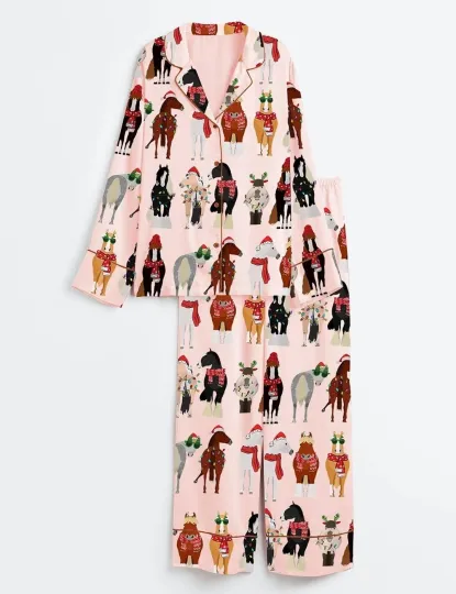 Discover Women's Funny Horse Christmas  Pajama Set