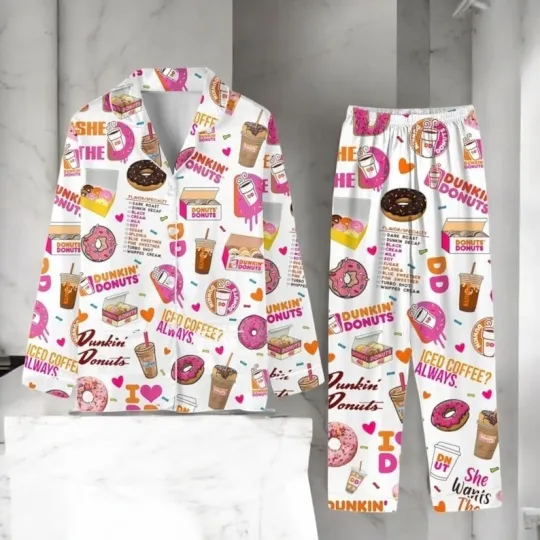 Dunkin Donuts Pajama Set: Women's Coffee Lover Sleepwear