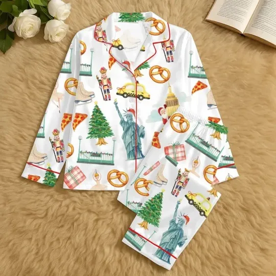 Christmas New York Pajama Set For Women Breathable Lightweight Sleepwear