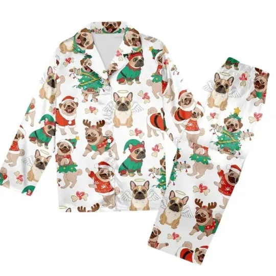 Discover Christmas French Bulldogs Long Pajama Set