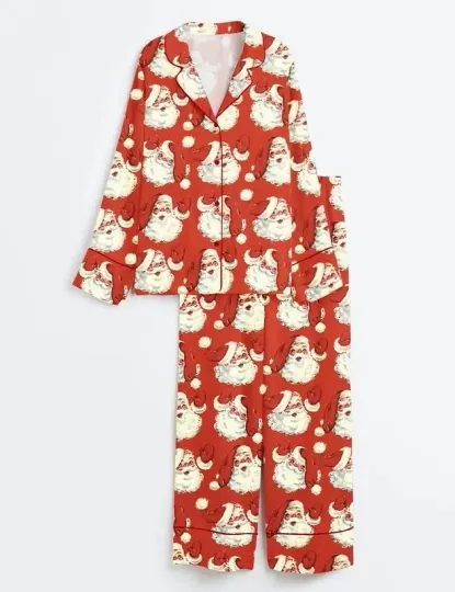 Discover Pink Red Santa Long Pajama Set – Women’s Christmas Sleepwear