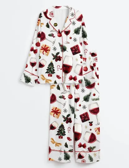 Women’s Wine Glass Christmas Holiday Short Sleeve Pajama Set