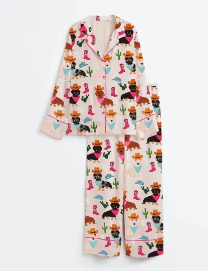 Women's Cowboy Dachshund Dog Short Sleeve Pajama Set