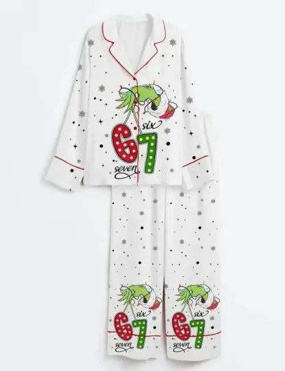 Discover Funny 6 7 Meme Christmas Pajama Set – Green Hand Matching PJs