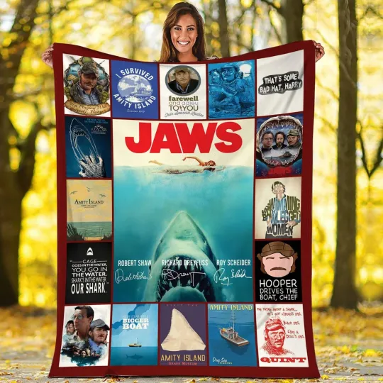 Jaws Plush Fleece Blanket, Jaws Quint Blanket For Bed Couch Sofa