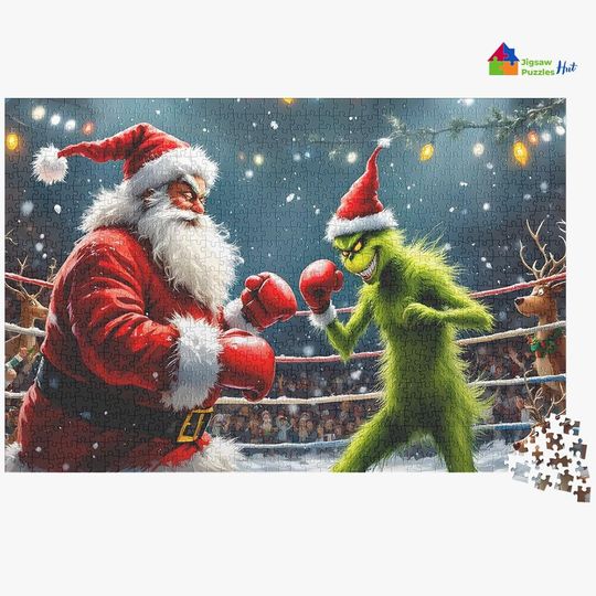 Discover Santa vs Funny Character Boxing Match Jigsaw Puzzle - Christmas Puzzle for Adults