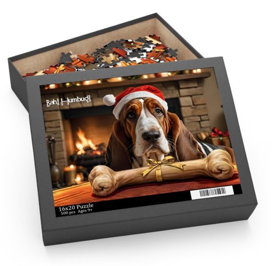 Discover Basset Hound Christmas Puzzle - Bah Humbug Holiday Jigsaw Puzzle