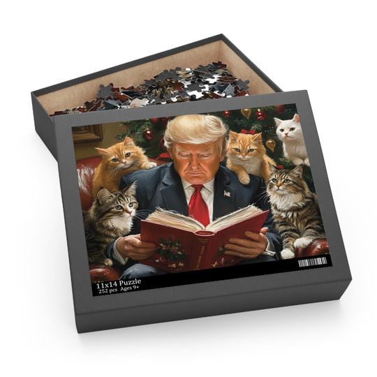 Discover Funny Trump Cat Jigsaw Puzzle - MAGA Christmas Gag Gift for Cat Lovers
