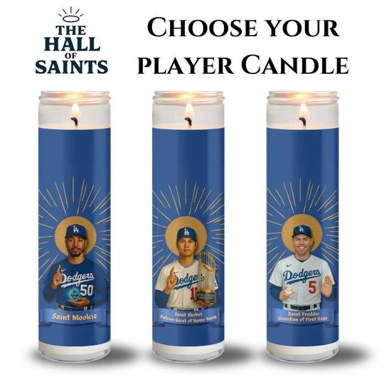 Discover Dodgers Saint Candle  Choose Your Player | Ohtani, Mookie, Freeman, Kershaw, Yamamoto | Dodgers Gift | Baseball Fan Gift