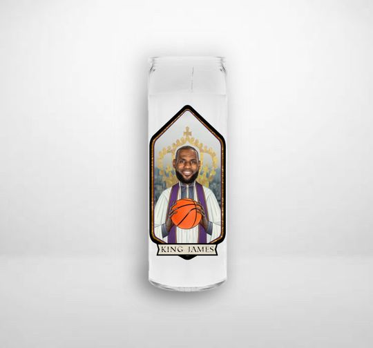 Discover LEBRON JAMES LA Lakers King James Saint Prayer Candle Gift