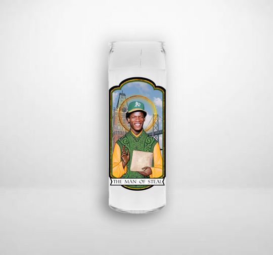 Discover RICKEY HENDERSON Oakland A's The Man of Steal Saint Prayer Candle Gift