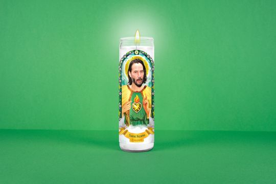 Discover Saint Keanu Prayer Candle: Glass Votive - Funny Gift