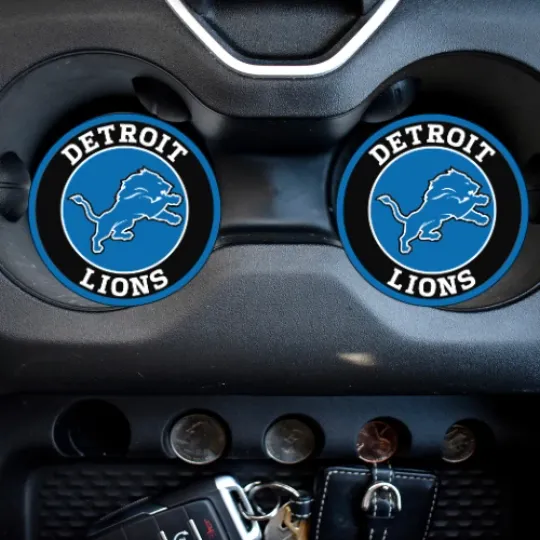 Discover Detroit Lions Car Coasters | Cup Holder Decor