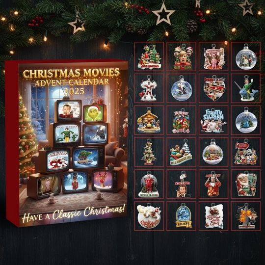 Discover Retro Christmas Movie Style Acrylic Advent Calendar 2025 Vintage Holiday Countdown 24 Ornament Surprise Box